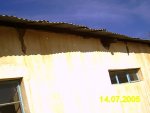 Termite damage causes the roof to sag. Eventually it will fall in.