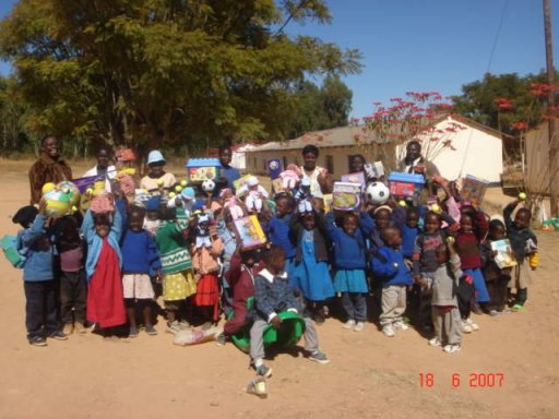pre-school children with the toys sent out from UK