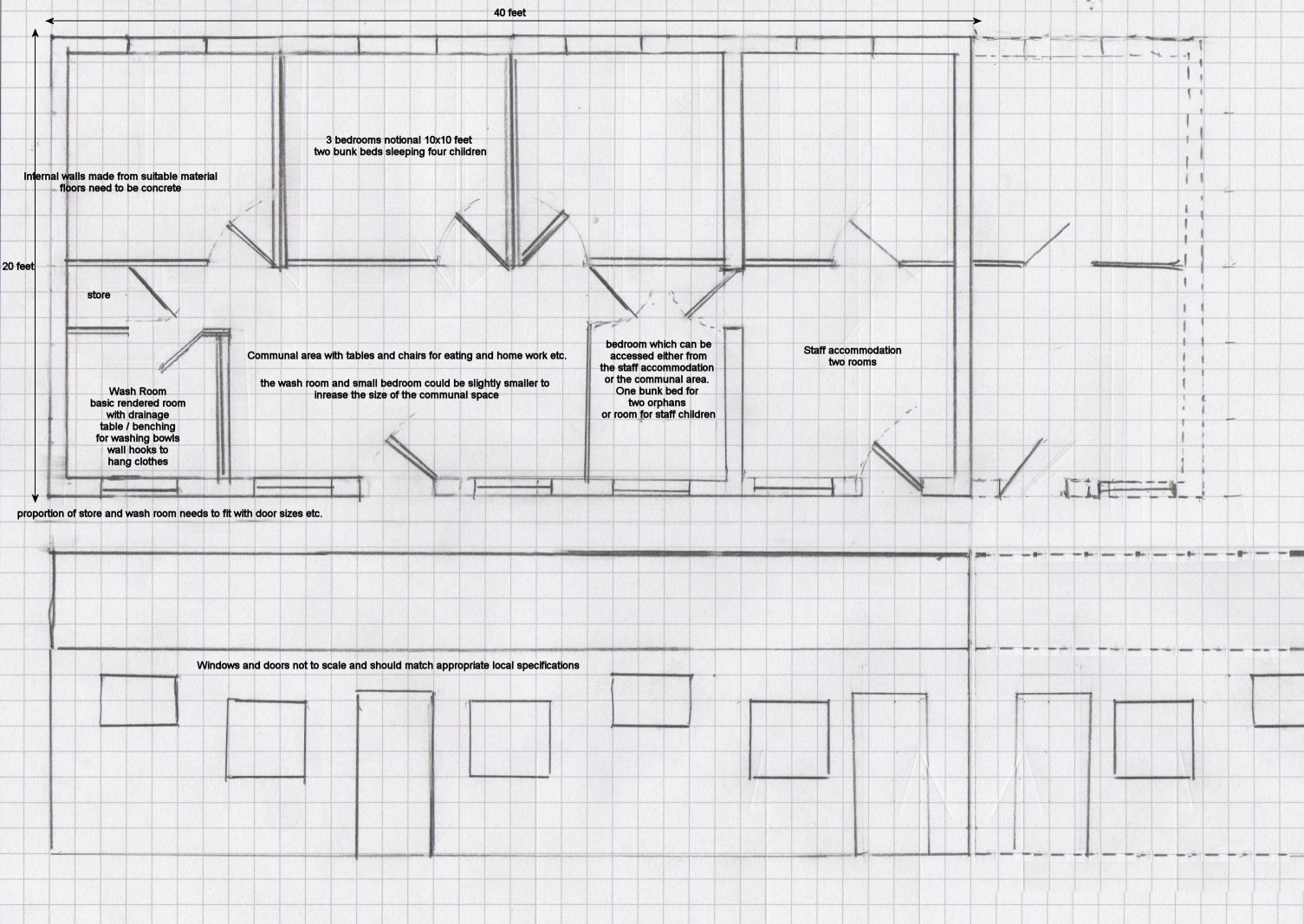 initial draft plan for first accommodation building of the Children's Home at Moi's Bridge